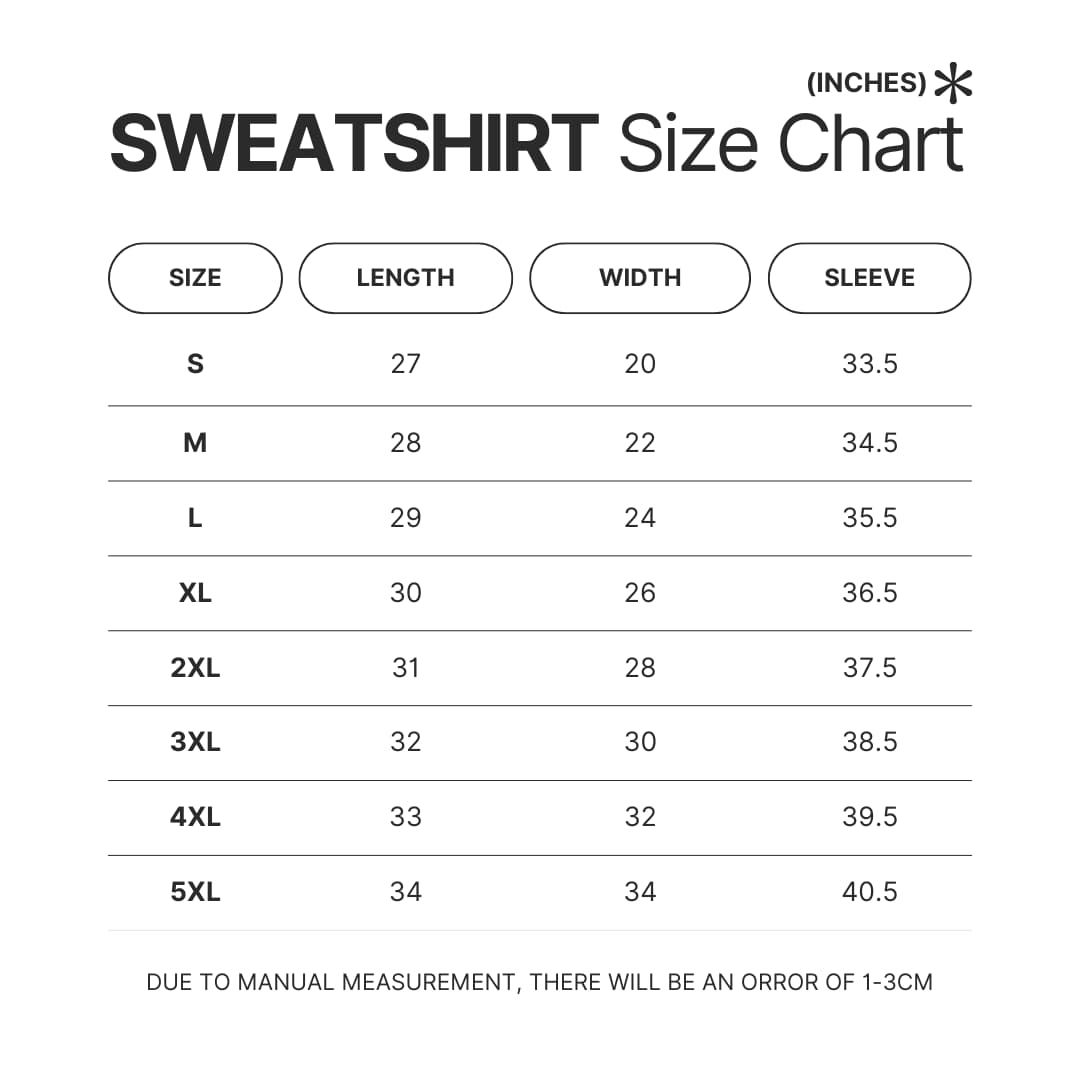 Sweatshirt Size Chart - Boruto Store